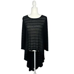 Semi Sheer Black Striped Knit High-Low Long Sleeve Tunic Top Australian Design L
